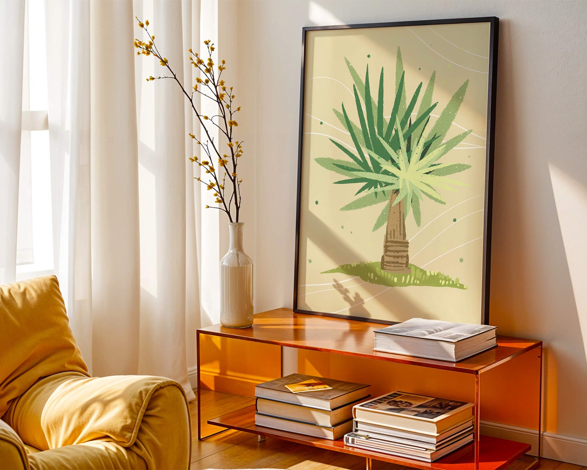 Illustrated tropical yucca plant with a textured background