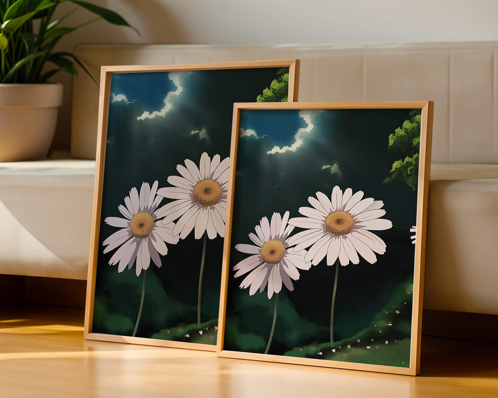 Sunlit Daisies in a Serene Landscape