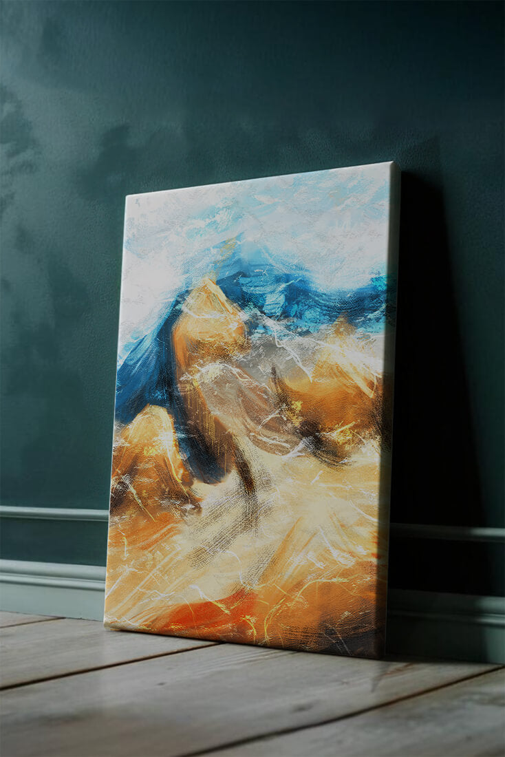Abstract landscape with blue and golden hues