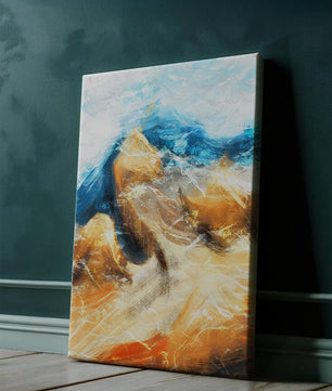 Paisaje abstracto con tonos azules y dorados