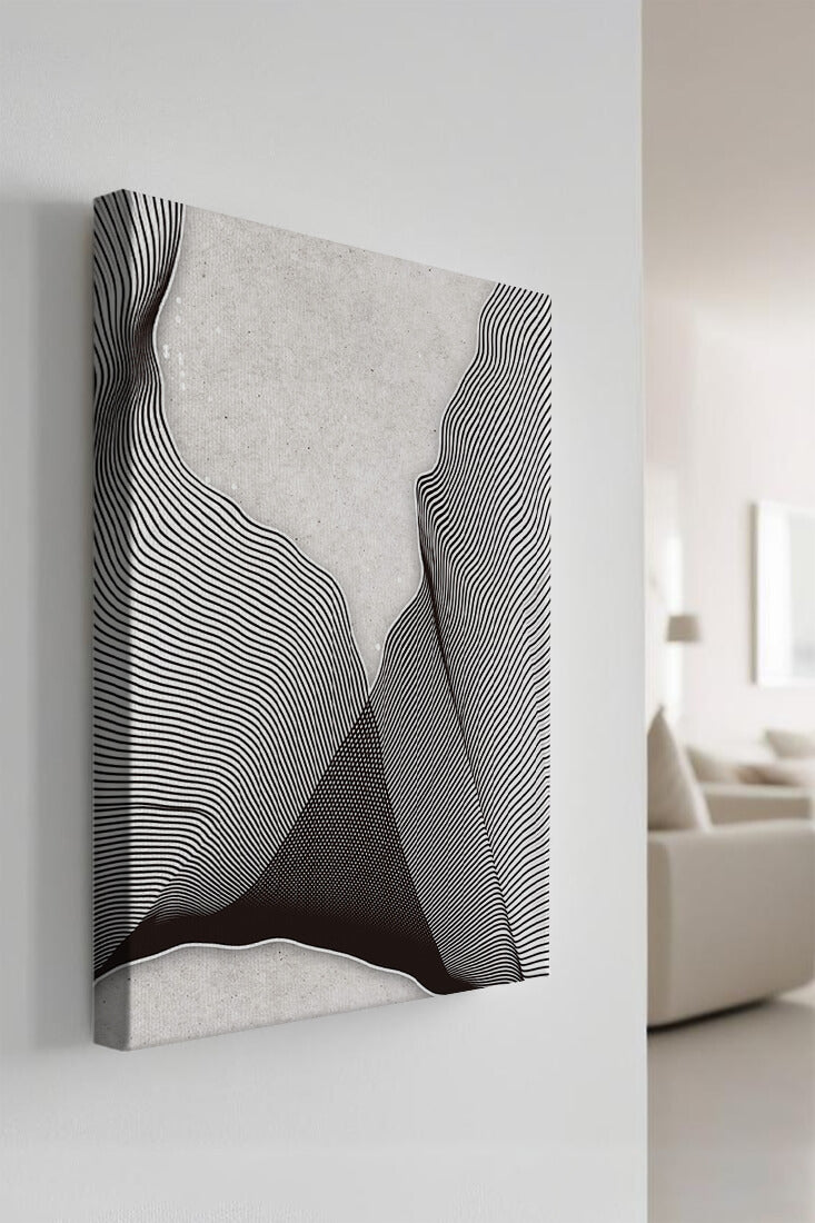 Abstract black and white wave pattern on textured background