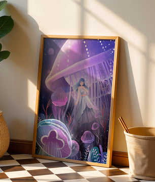 Underwater Fantasy Scene with Jellyfish and Girl