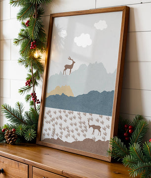 Majestic Deer and Mountain Landscape in Minimalist Style - Mi tienda