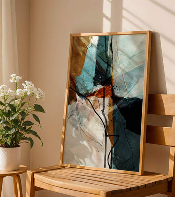Abstract watercolor artwork with dynamic lines and colors