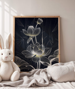 Elegant Lotus Flower Illustration with Geometric Background