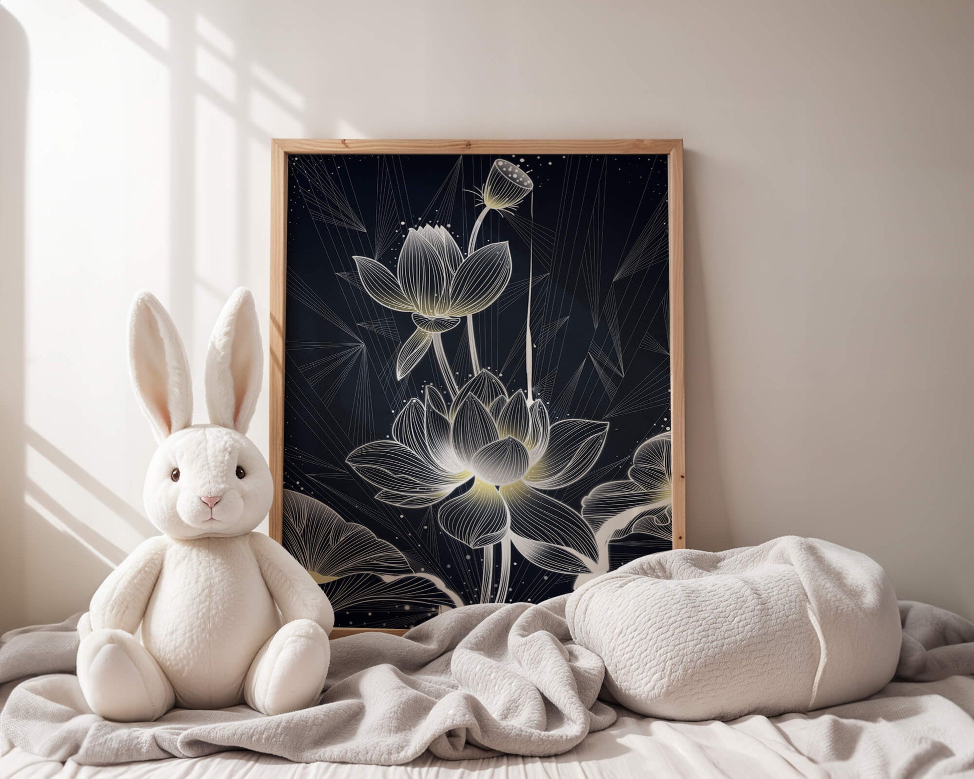 Elegant Lotus Flower Illustration with Geometric Background