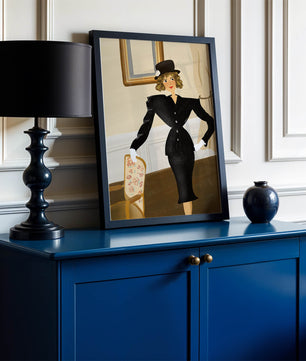 Elegant Woman in Vintage Fashion with Black Suit and Hat