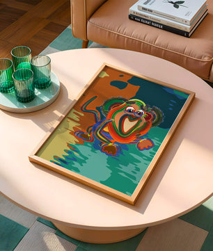 Ilustración abstracta y colorida de un mono con pinceladas audaces