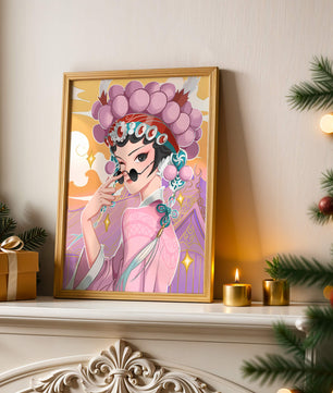 Personaje de anime elegante con atuendo tradicional y detalles dorados