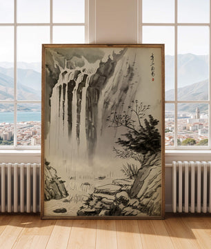 Serene Waterfall in Traditional Chinese Landscape Painting
