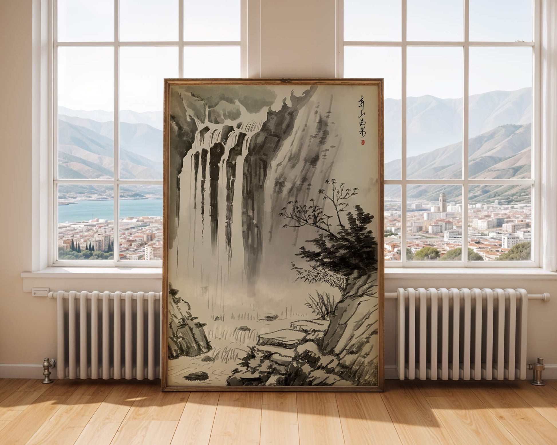 Cascada serena en la pintura de paisaje tradicional china