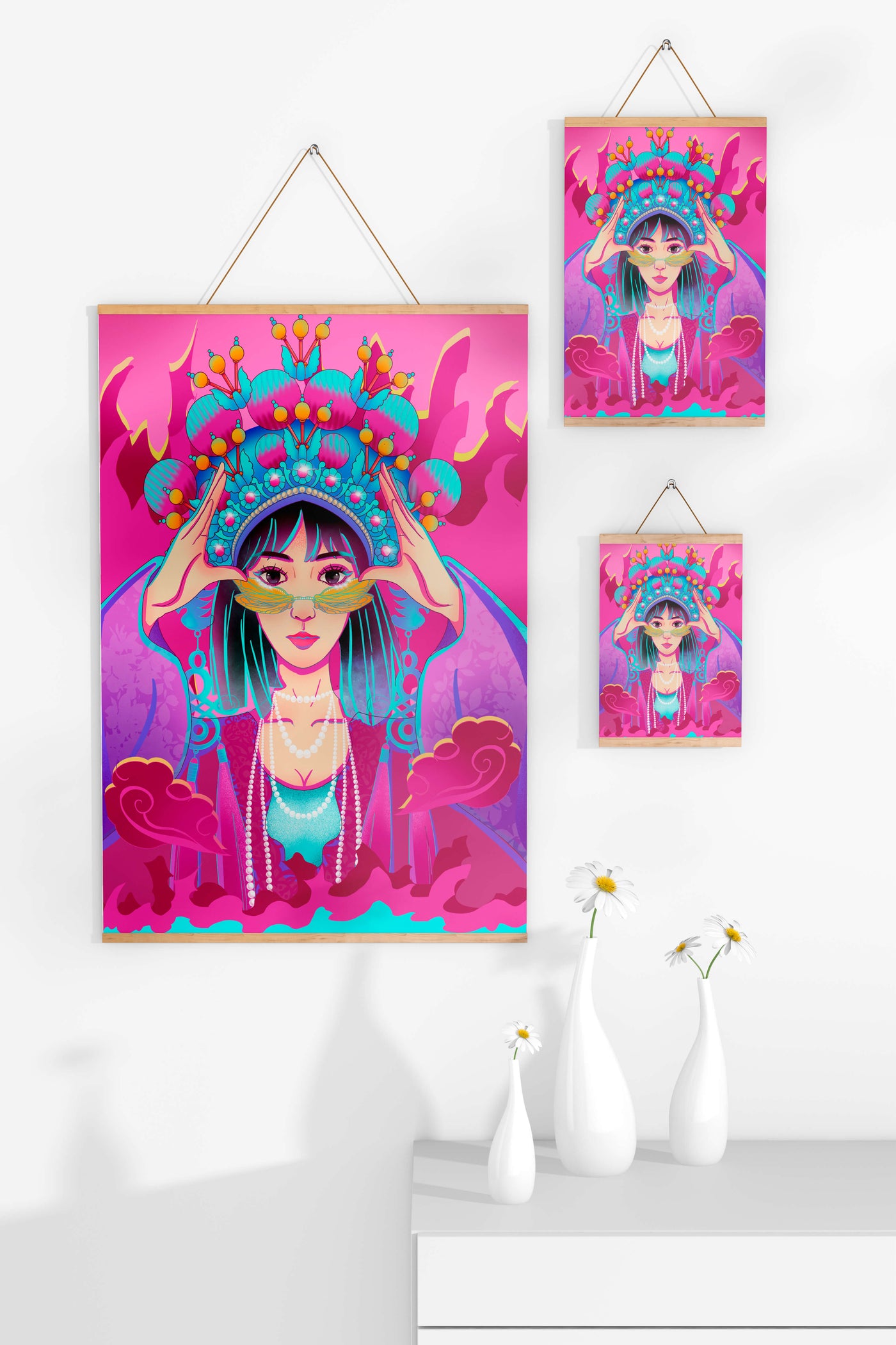Colorful illustration of a woman in traditional costume with ornate headpiece