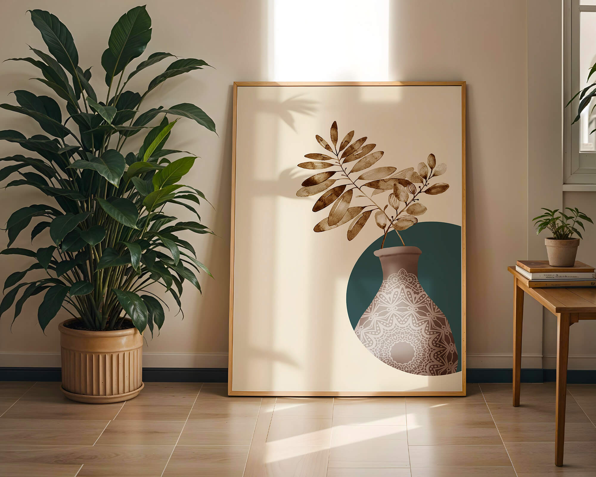Elegant Botanical Illustration With Mandala Vase - Mi tienda