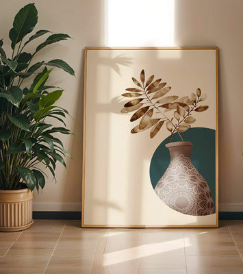Elegant Botanical Illustration With Mandala Vase
