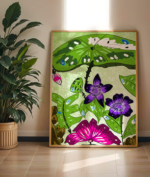 Bunte Blumenillustration mit exotischen Blumen und Blättern