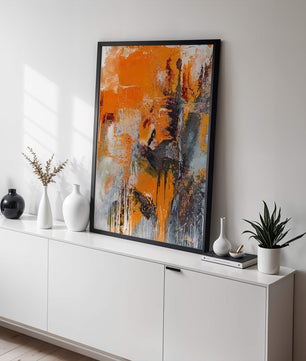 Arte abstracto texturizado en naranja y gris