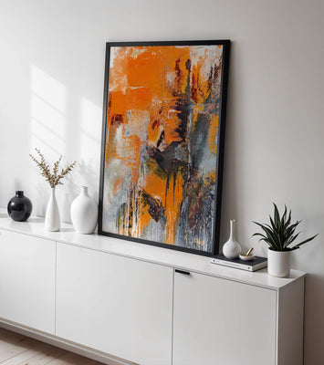 Abstract Orange and Grey Textured Art