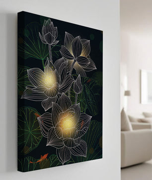 Beautiful lotus flowers with glow effect and koi fish - Mi tienda