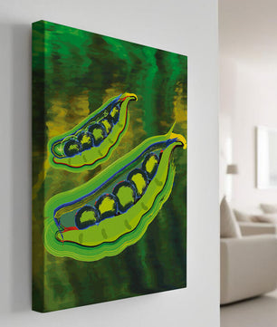 Ilustración abstracta de guisantes verdes coloridos con fondo vibrante