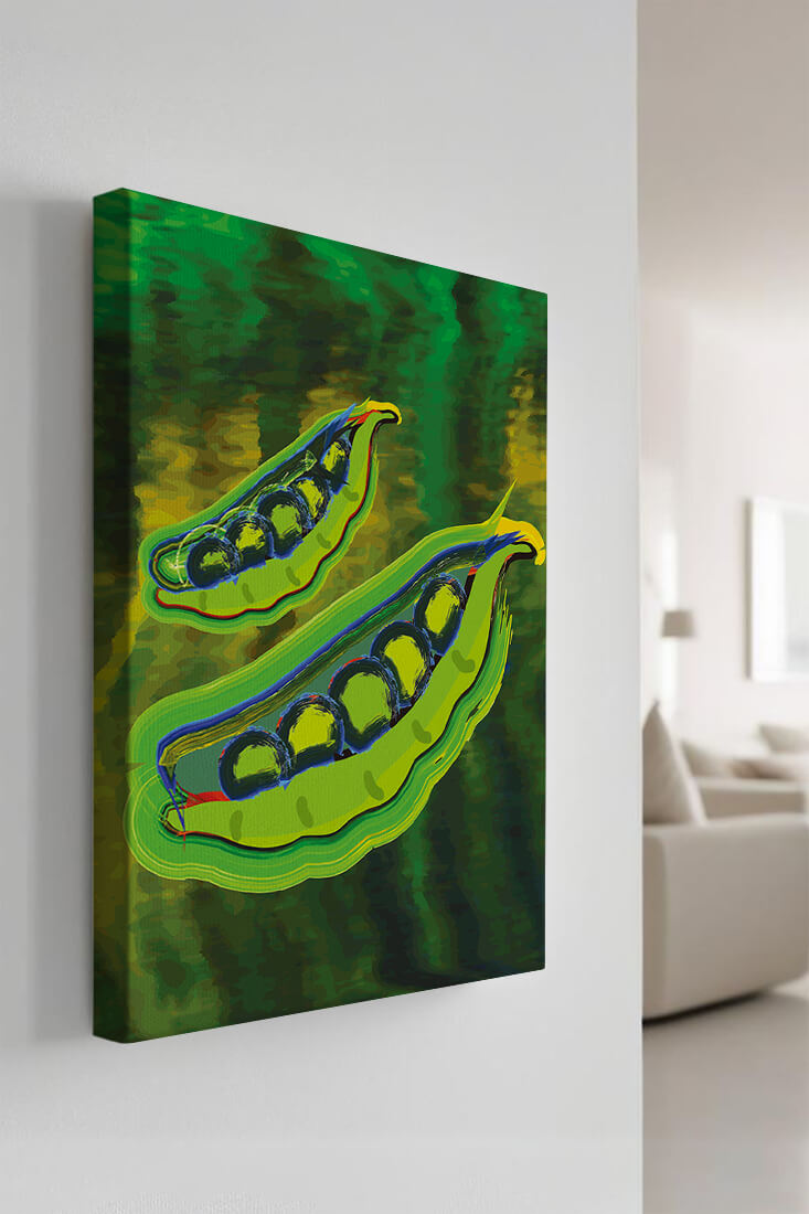 Ilustración abstracta de guisantes verdes coloridos con fondo vibrante