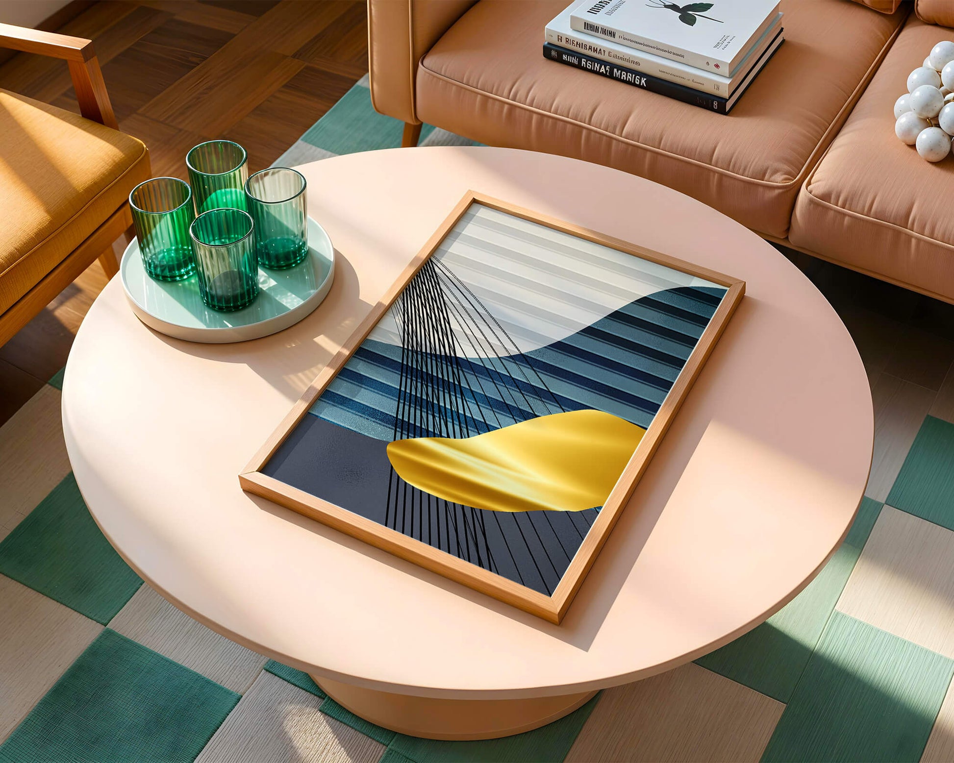 Abstract Composition with Blue and Gold Elements
