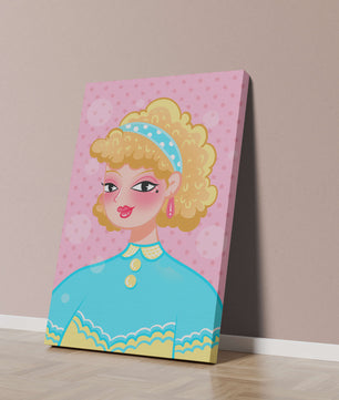 Retro pop art style portrait with polka dot background