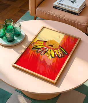 Abstract vibrant flower illustration with bold colors and dynamic strokes