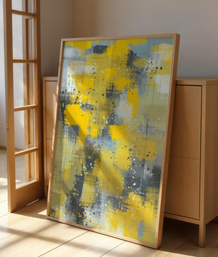 Abstract Yellow and Gray Geometric Art with Textured Patterns - Mi tienda