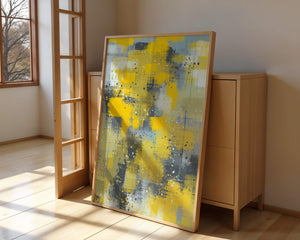 Abstract Yellow and Gray Geometric Art with Textured Patterns - Mi tienda