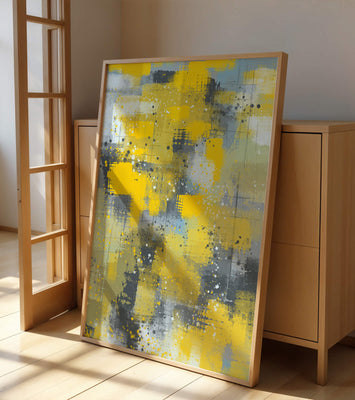 Abstract Yellow and Gray Geometric Art with Textured Patterns