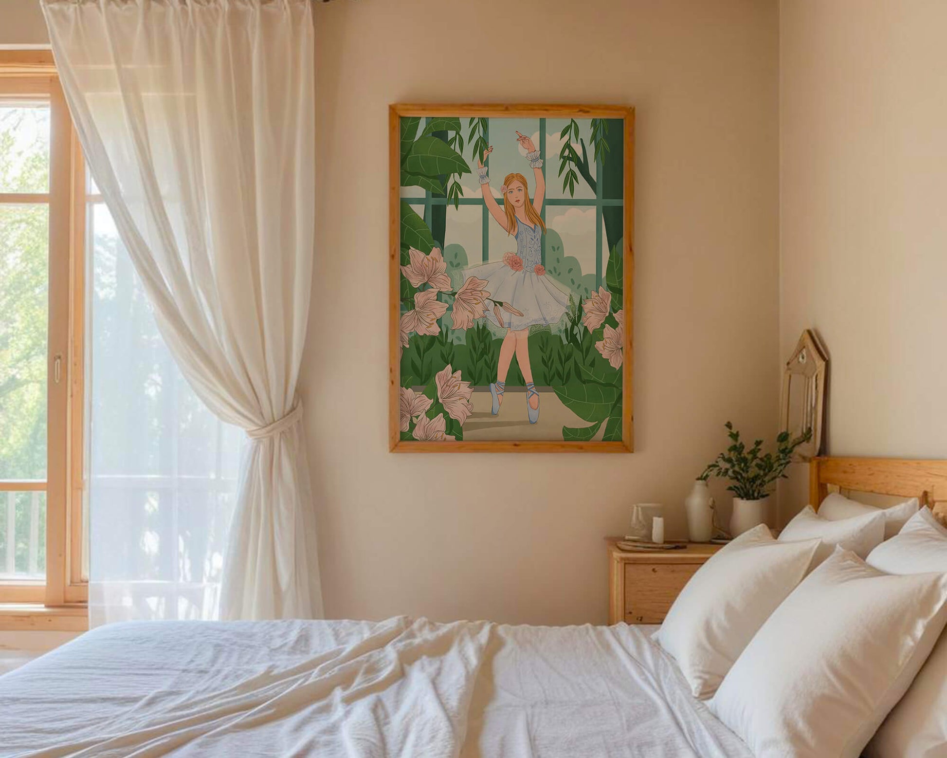 Elegant ballet dancer in a floral and botanical setting