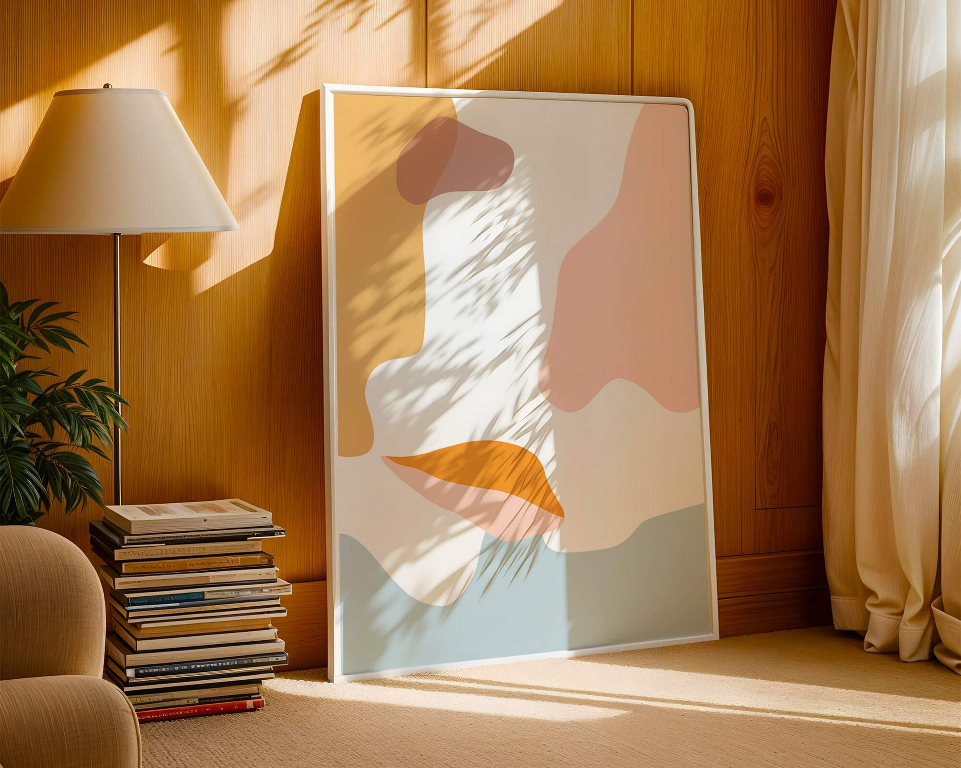 Abstract art with pastel color shapes on white background