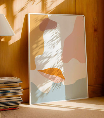 Abstract art with pastel color shapes on white background