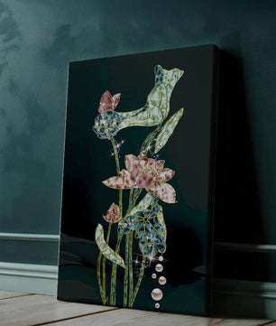 Floral Lotus Design with Gold Accents and Dew Drops