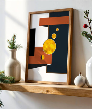 Abstract geometric artwork with golden circles and bold shapes - Mi tienda