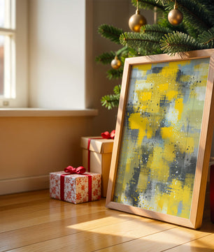 Abstract Yellow and Gray Geometric Art with Textured Patterns - Mi tienda