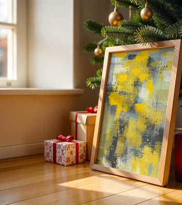 Abstract Yellow and Gray Geometric Art with Textured Patterns