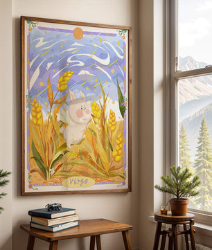 Cute Bunny in Wheat Field with Virgo Zodiac Theme