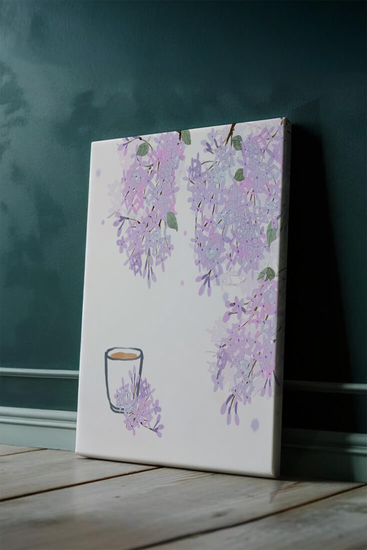 Elegant floral illustration with lilac blossoms and delicate branches