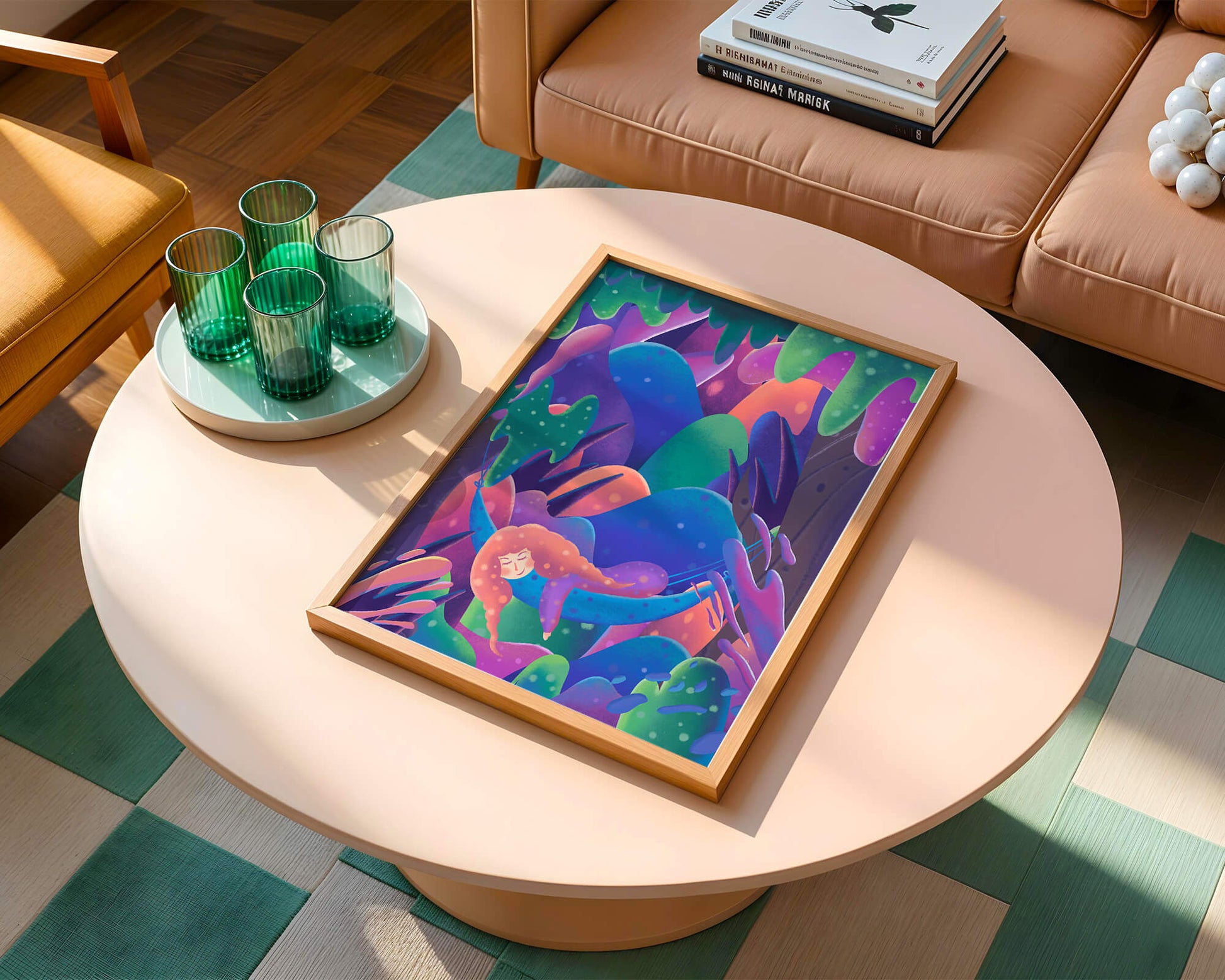 Selva surrealista onírica con mujer dormida