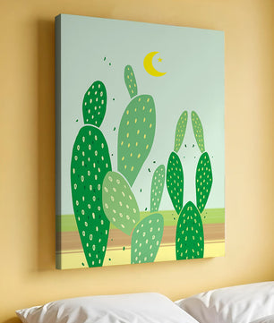 Desert cactus illustration with crescent moon