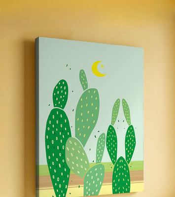 Desert cactus illustration with crescent moon
