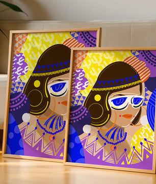 Portrait abstrait coloré avec des motifs géométriques vibrants
