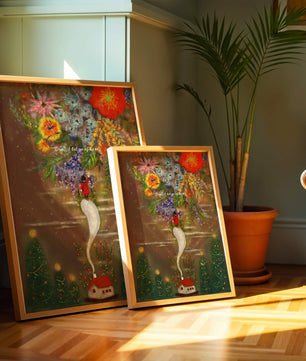 Charming illustration of floral fantasy scene