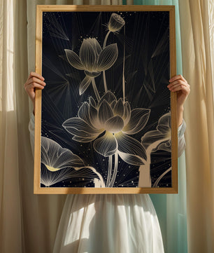 Elegant Lotus Flower Illustration with Geometric Background