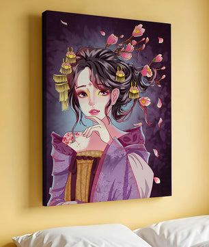 Retrato de anime elegante con acentos florales y dorados