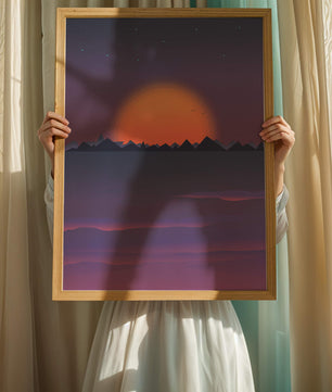 Sunset Over Mountains with Starry Sky