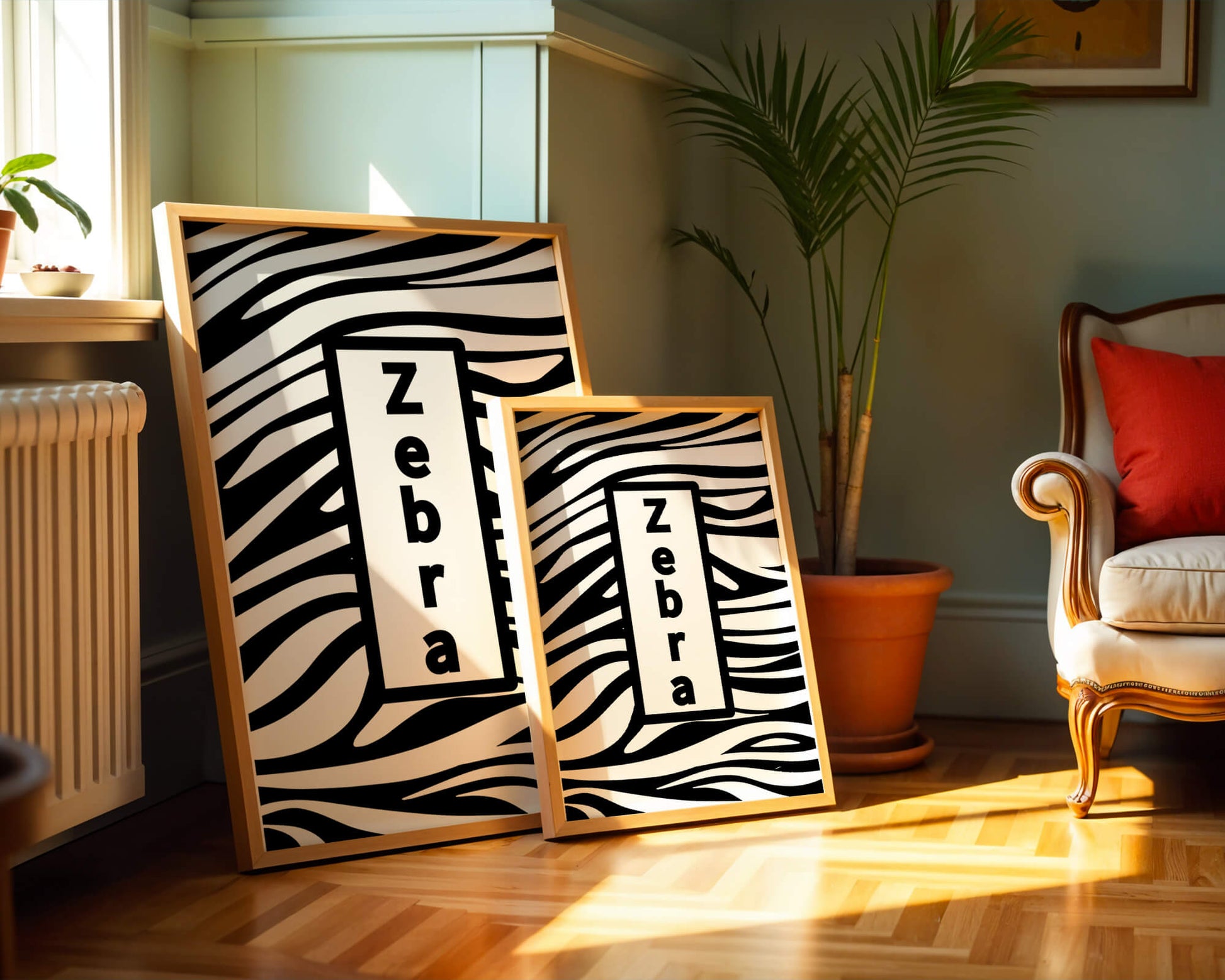 Elegant zebra print design with bold text accent
