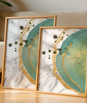 Elegant abstract design with gold accents and teal hues