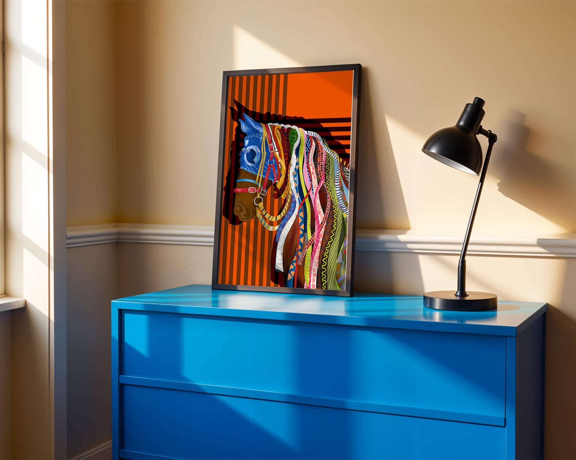 Colorful abstract horse art with intricate patterns